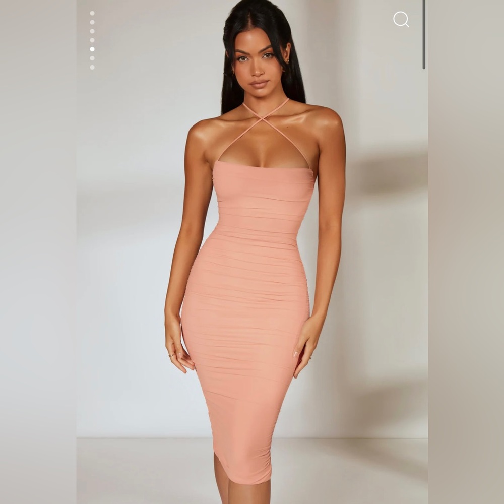 Oh polly ruched midi dress